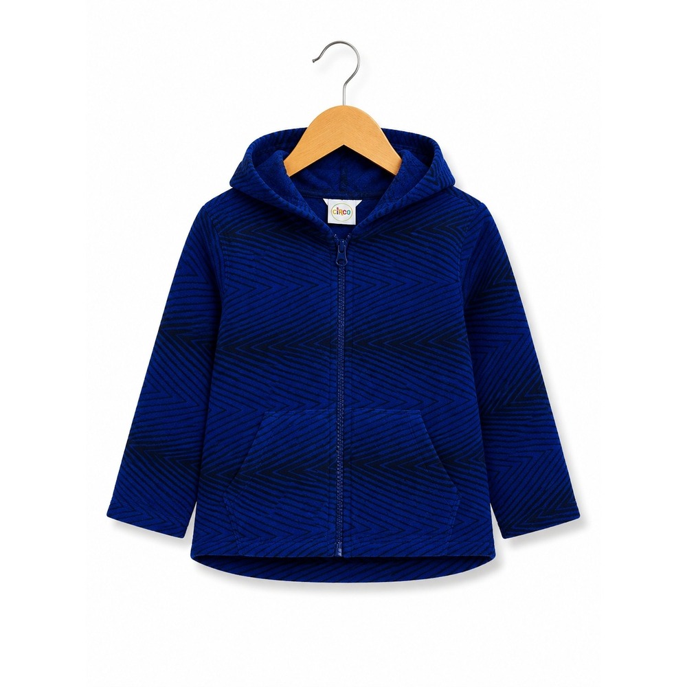 Circo Boys Hoodie Size 12 Months Blue Black Geometric Print Fleece Zips NEW